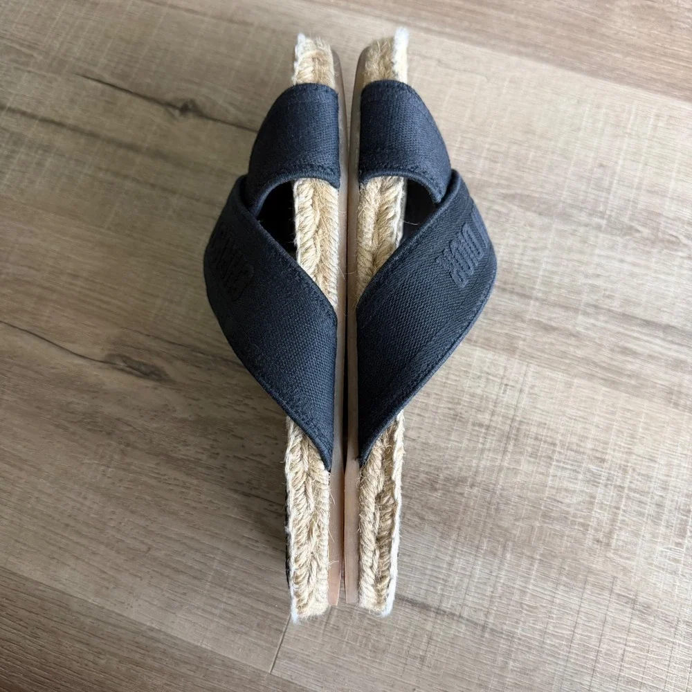 Christian Dior D-Way Espadrille Slides Black Canvas Cross Strap Sandals 37.5